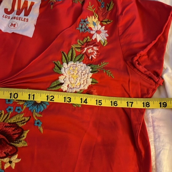 Johnny Was  red M in bordered short sleeved T-shirt. - Picture 3 of 7